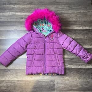 Trolls POPPY Puffer Jacket Coat Hoodie Size 6 Pink